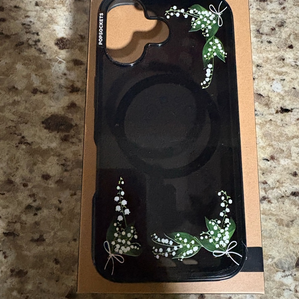 PopSocket Black and Green Phone Case with Floral Design